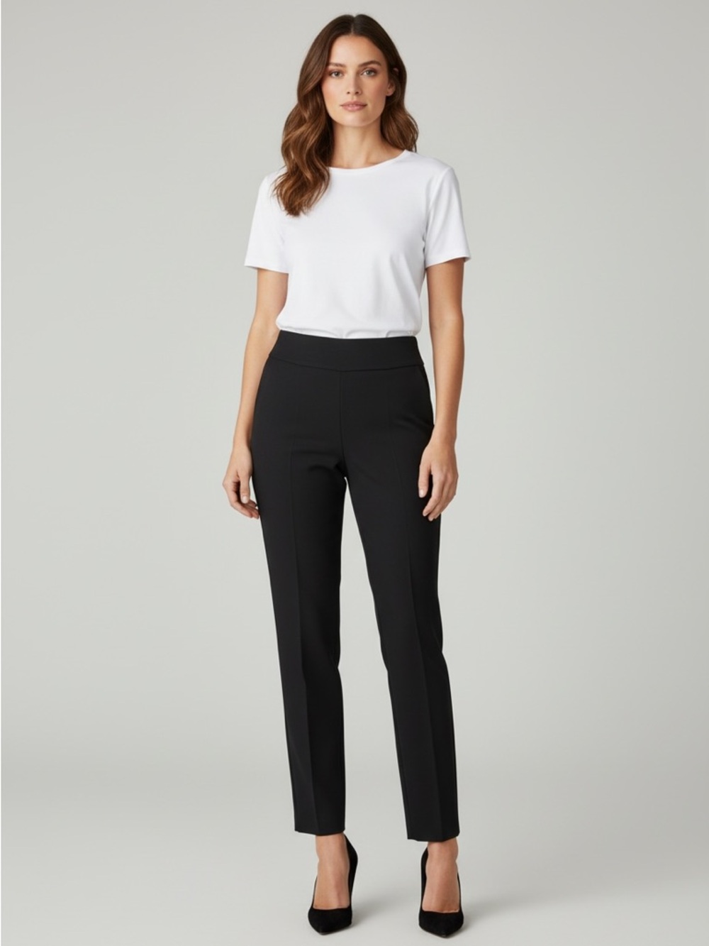 Women's Black Straight-Leg Slim Ponte Pants, Size 6